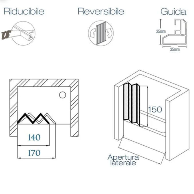 Nova nicchia acryl hoekbad centrale vouwdeur badkuip wit