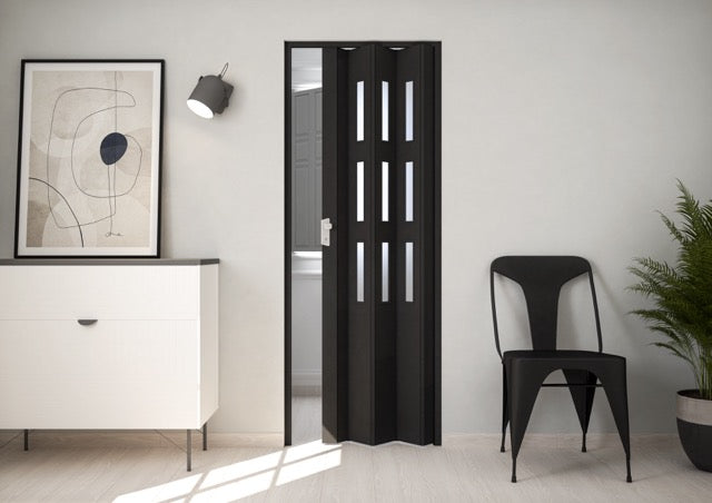 Fortesrl Maya vouwdeur in zwart met glas - 83x214 cm